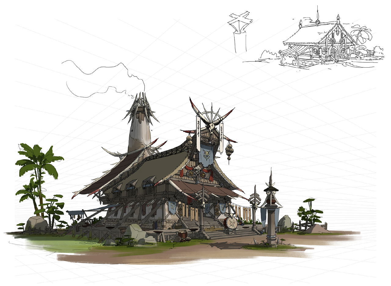 游戲原畫場景設計 部落建筑詳細過程圖