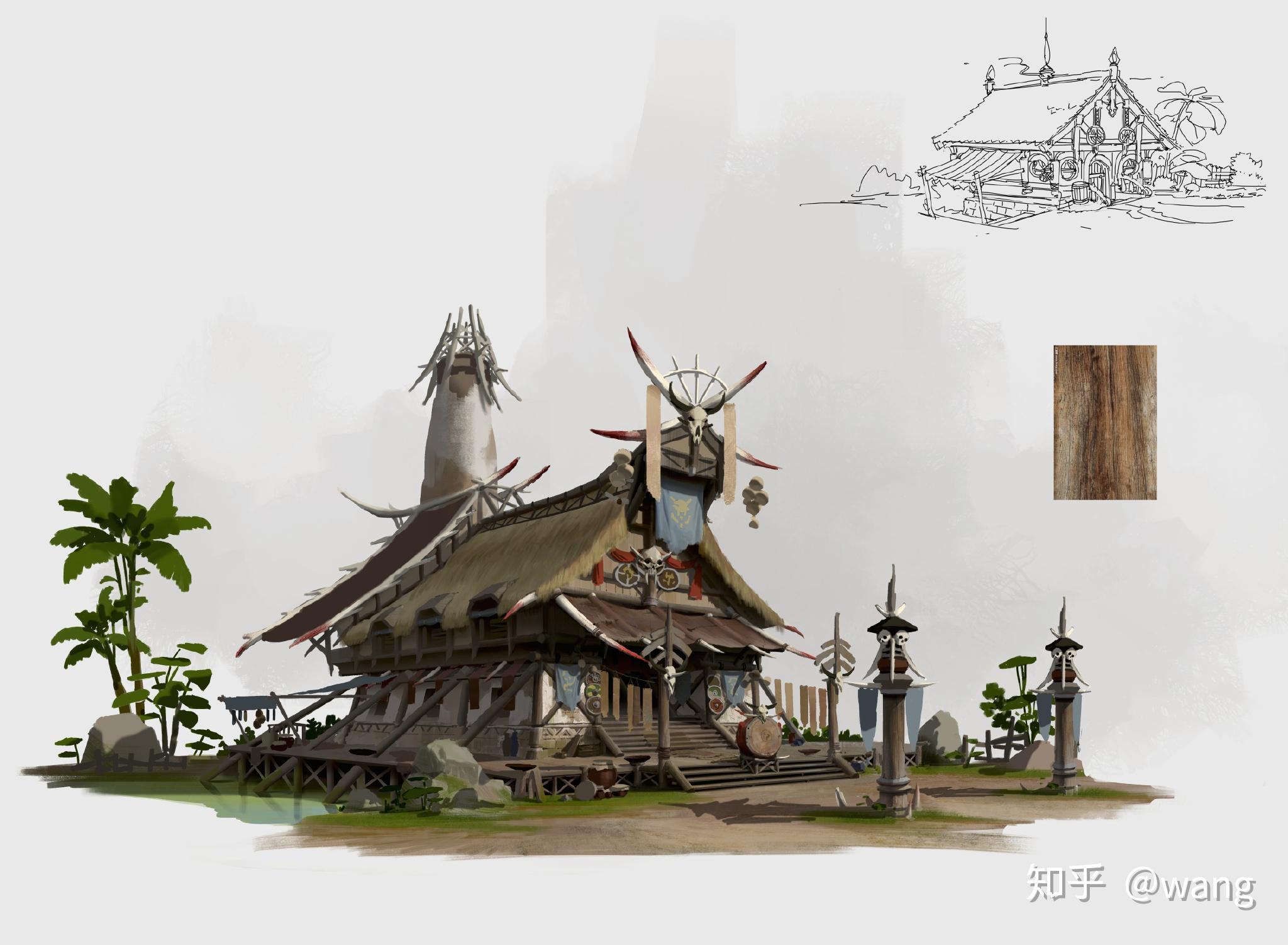 游戲原畫場景設計部落建筑過程