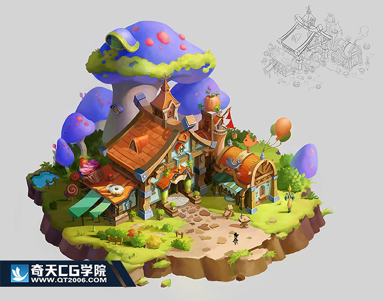 游戲場景原畫,Q版建筑設計