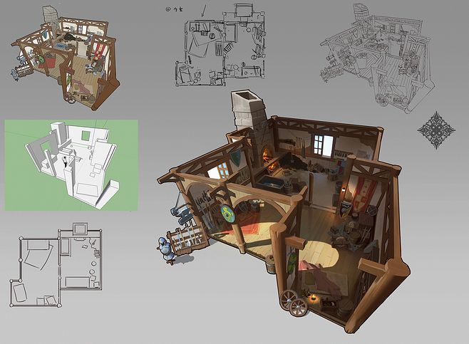 杜震-游戲場景原畫室內設計解析圖-鐵匠鋪0