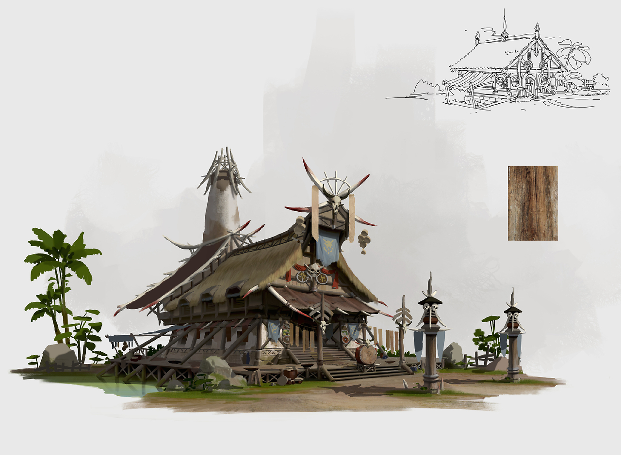 游戲原畫場景設計 部落建筑詳細過程圖